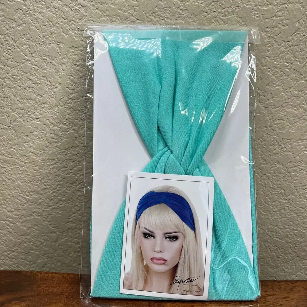 HeadBands Light Teal   Wide Large Turban Boho Cloth Hairband Twisted Knot Yoga